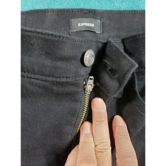 Express Jeans Size 4 Short Black Stretch Pants Mid Rise Skyscraper Kick Bootcut - Picture 6 of 14